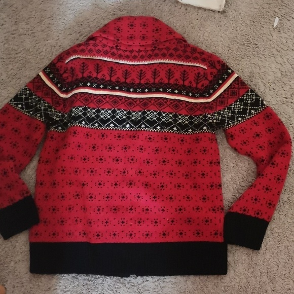 Susan Bristol Vintage Nordic Wool Cardigan Red, Black and Beige Womens Sweater - Picture 2 of 8